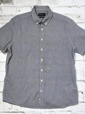 Bugatti Men’s Printed Short Sleeve Soft Wash Slub Cotton Shirt Blue XL